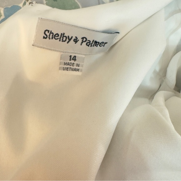 Shelby & Palmer White Ruffle sleeve, Faux Wrap Dress, tie waist, sz 14 - Picture 7 of 8